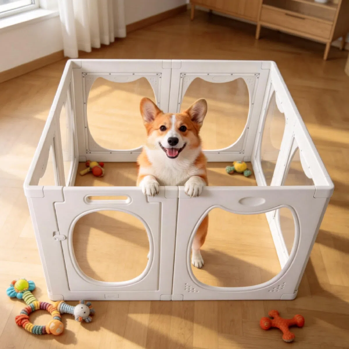 Parque para Cachorros de Acrílico Transparente con Puerta, 7+1 Recinto para Perros Interior 50 × 60 cm, Corral para Perros y Mascotas, Ventosas Antideslizantes, para Perros Pequeños, Cachorros y Gatos