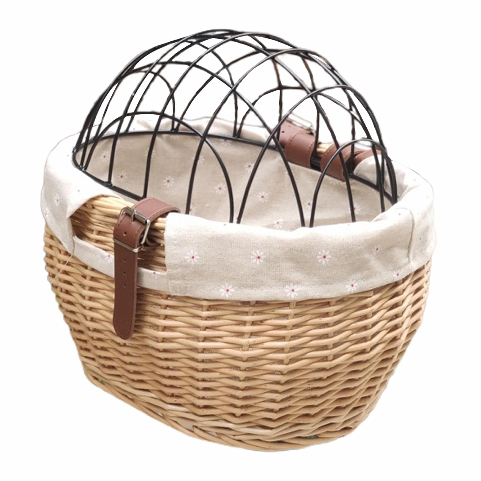 Cesta delantera de mimbre para bicicleta, cesta para manillar de bicicleta,marco de hierro, cesta de almacenamiento tejida a mano, adecuada para perros, gatos, animales pequeños