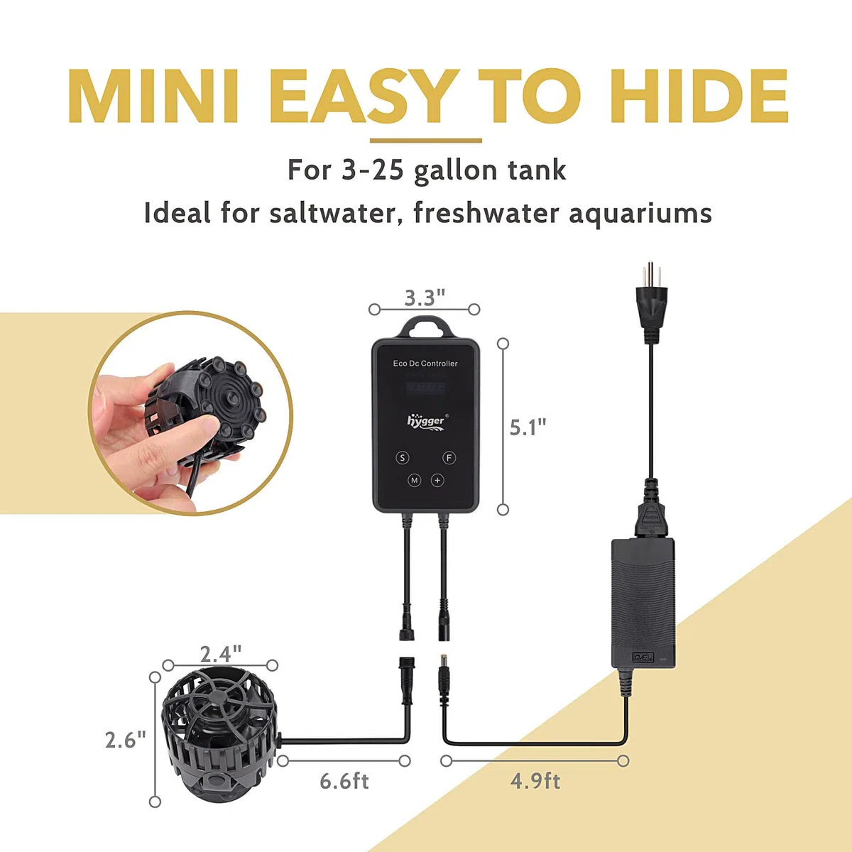 hygger Mini bomba de onda para acuario, bomba magnética CC con regulador LED, bomba de circulación de agua 6000 L/H, bomba de flujo de agua, bomba de flujo de acuario, bomba de flujo, para agua dulce