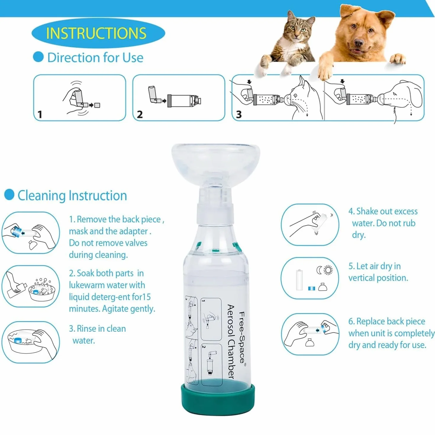 Cat Inhaler Spacer, Inyector de Cámara de Aerosol felino - Inhalador de asma Spacer para Gatos - Ayuda a los Gatos con la Respiración y la Administración de medicamentos