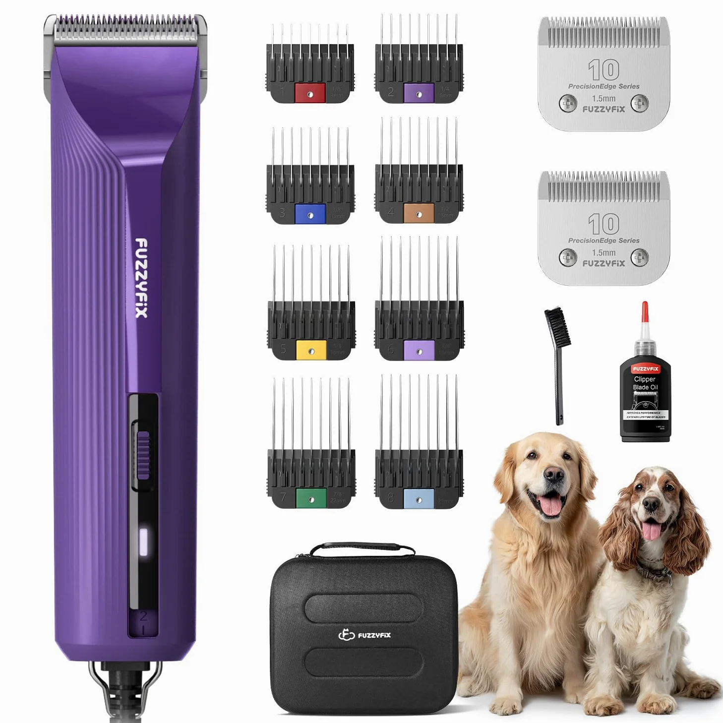 Esquiladora profesional para perros con cable y peines de metal, cable de 3 m, funciona de forma fresca y silenciosa, con carcasa antideslizante e irrompible para pelo grueso, largo y rizado