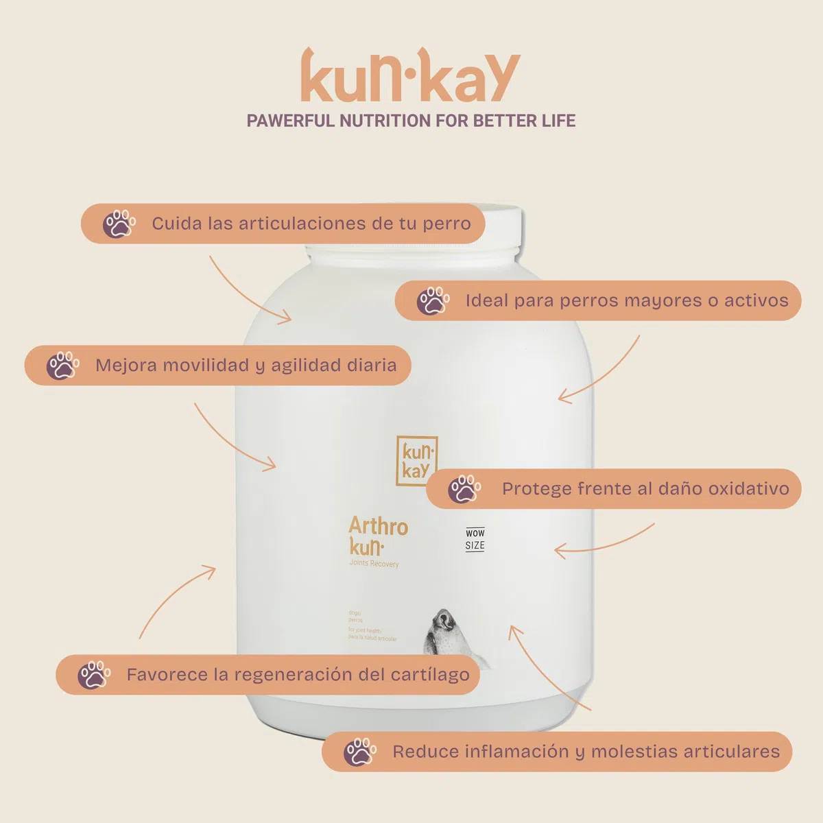 Arthrokun - Condoprotector Natural para Perros en Polvo - 3kg | Mejora la Movilidad y Ayuda a las Articulaciones de Perros Grandes y Pequeños - Contiene Glucosamina, Condroitina y Omega 3