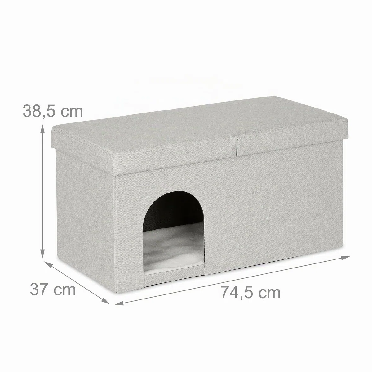 Relaxdays Casa Gato con Banco Rectangular, Cueva Gatito Plegable, Escondite Perro, Robusta, MDF, 38,5x74,5x37 cm, Beige