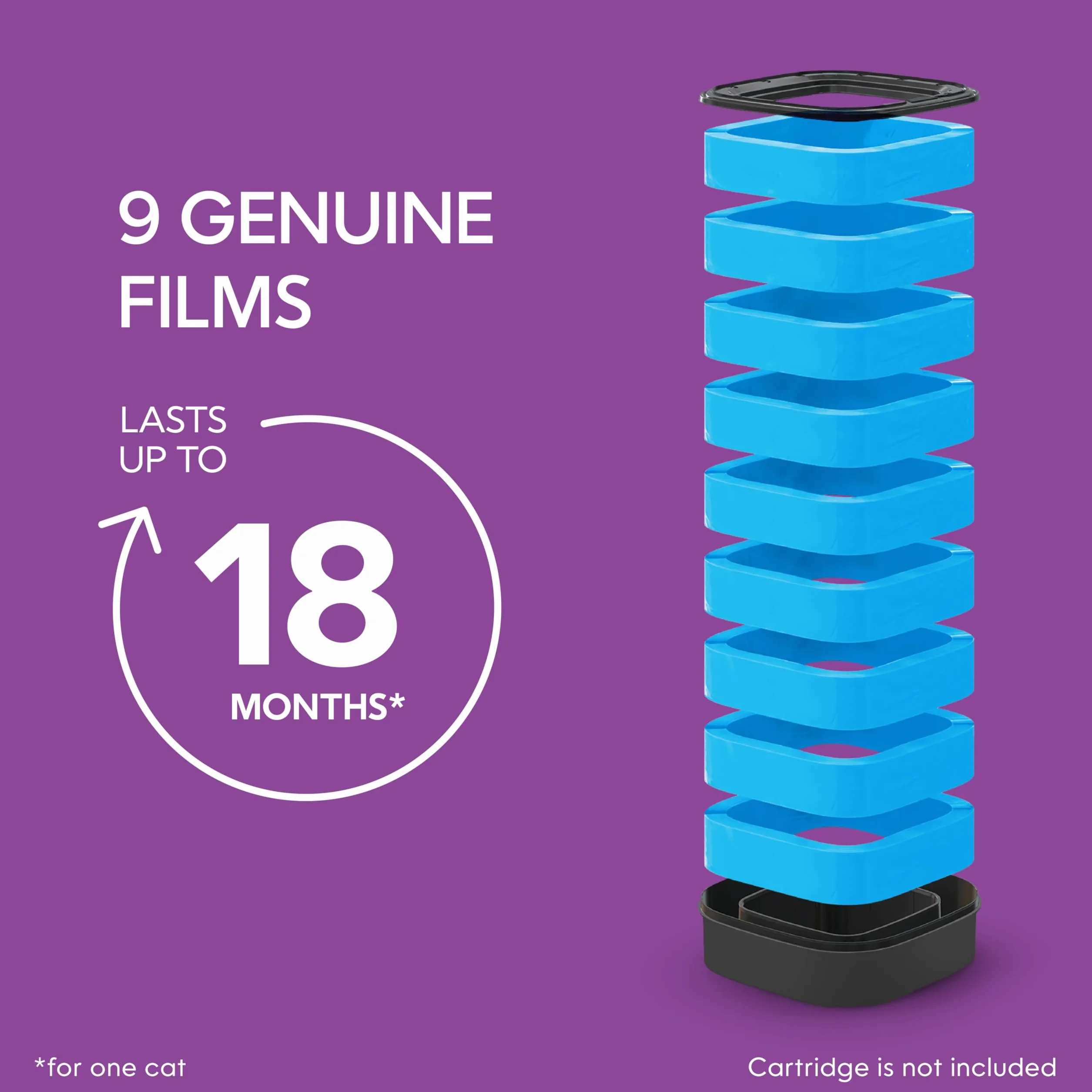 Las bolsas de recambio Litter Genie - Paquete de 9 películas originales proporcionan un total de bolsas de 120 pies, ofreciendo hasta 18 meses de uso para un gato.