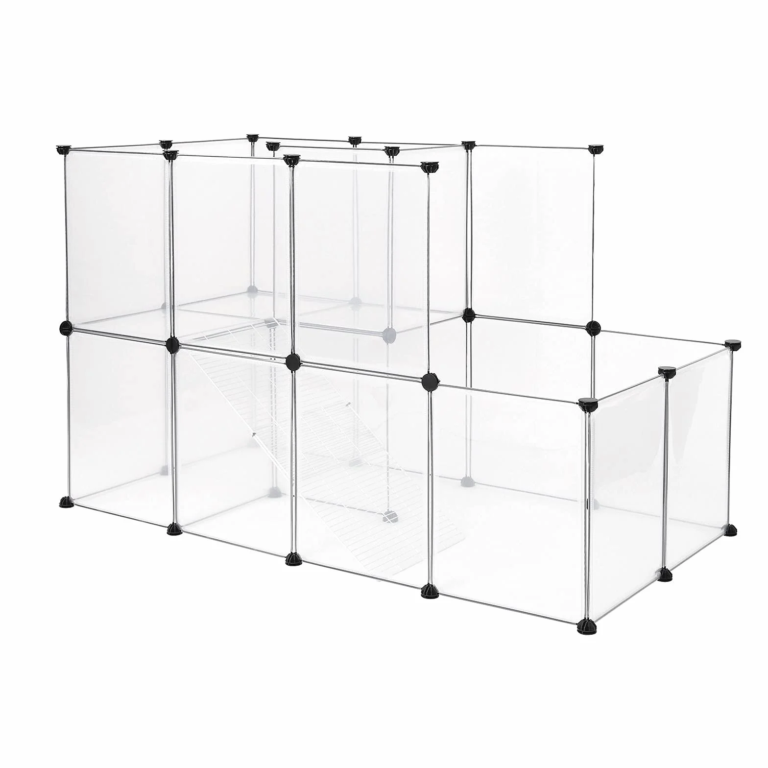 lionto Recinto de plástico de Paso Libre para Mascotas Jaula sin Suelo de Dos Pisos para Animales pequeños recinto Ampliable para Animales pequeños 147x75x92 cm