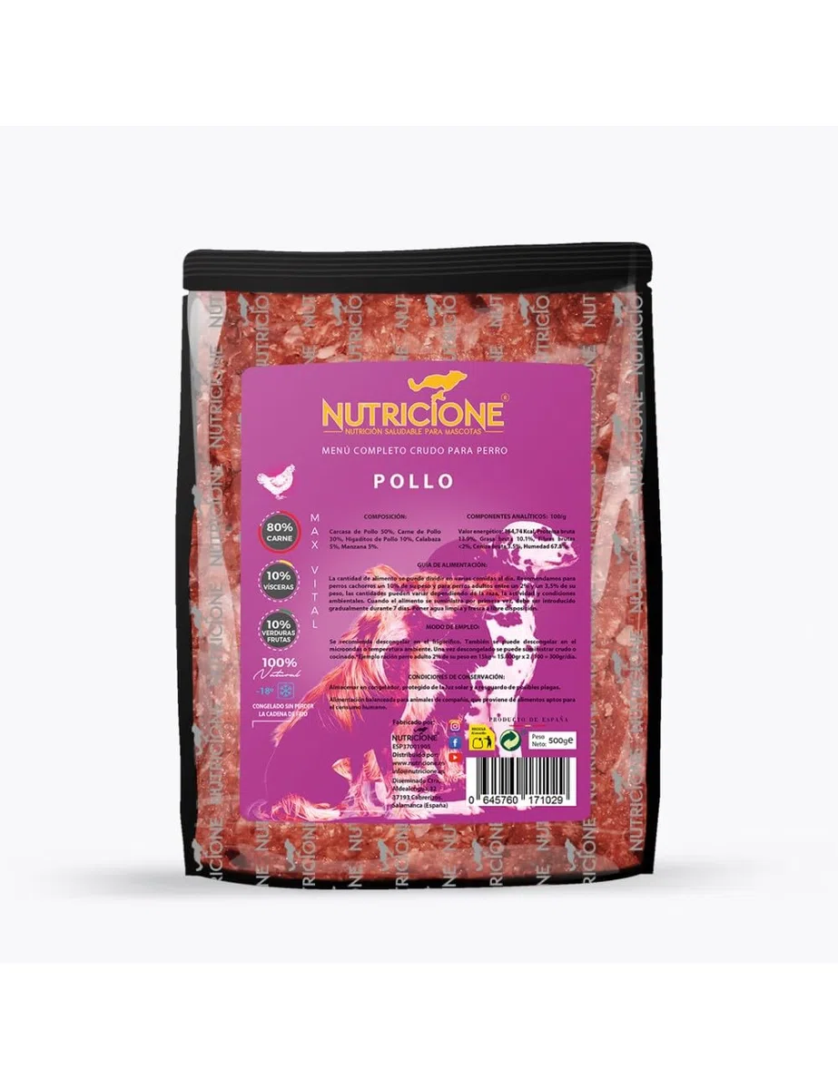 Barf | Menú de Pollo para Perros - 6kg Congelada (12 Paquetes de 500g)