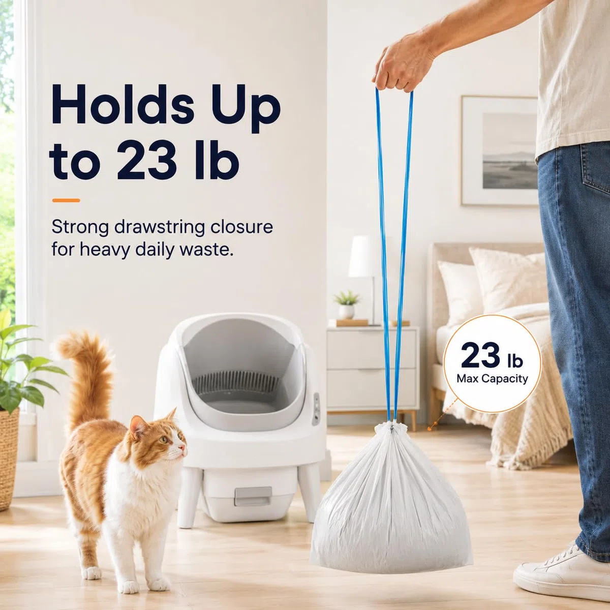 60 bolsas de basura autolimpiables para gatos, compatibles con caja de arena para gatos M1 con parte superior abierta y autolimpiante