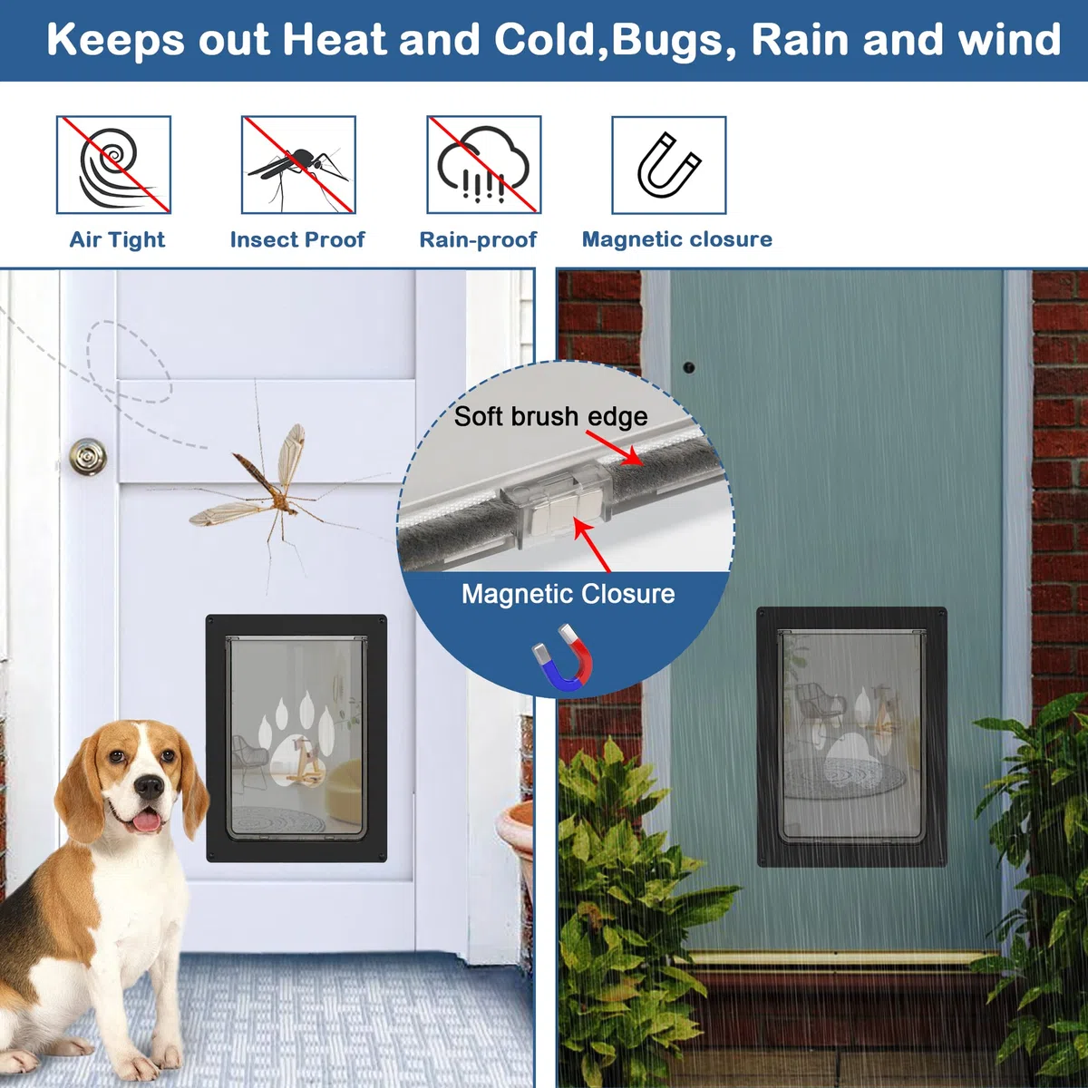 CEESC Puerta para mascotas para perros de hasta 45 lb, puerta resistente a la intemperie para gatos y perros, duradera, panel de cierre a presión incluido, adecuada para puertas interiores y