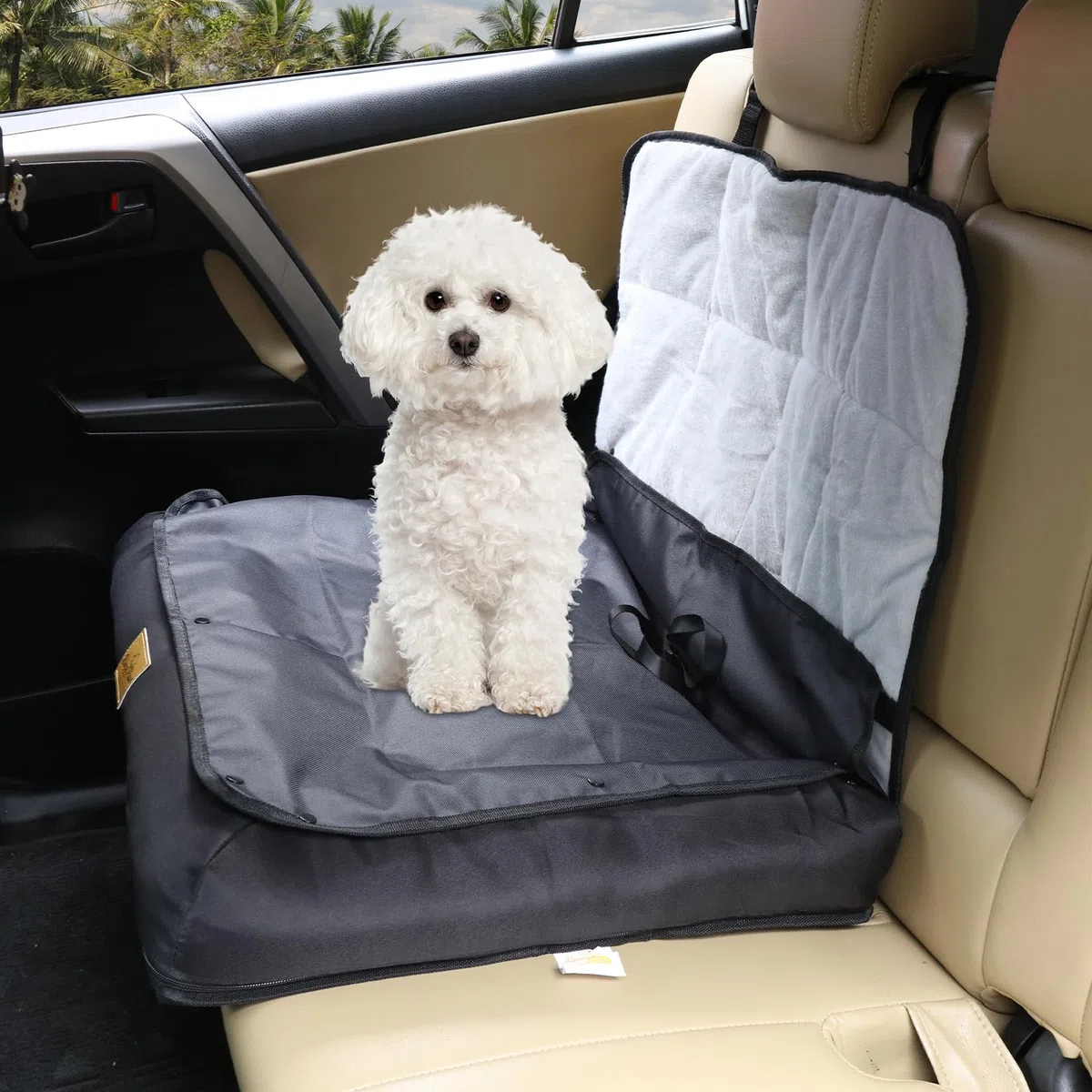 BingoPaw Cama Perro Coche Asiento:Transportin Protector Silla Cubre Asiento Coche Impermeable Antideslizante para Mascotas Perro Pequeño Mediano Gato Tipo Cuna Acolchada con Funda Lavable M