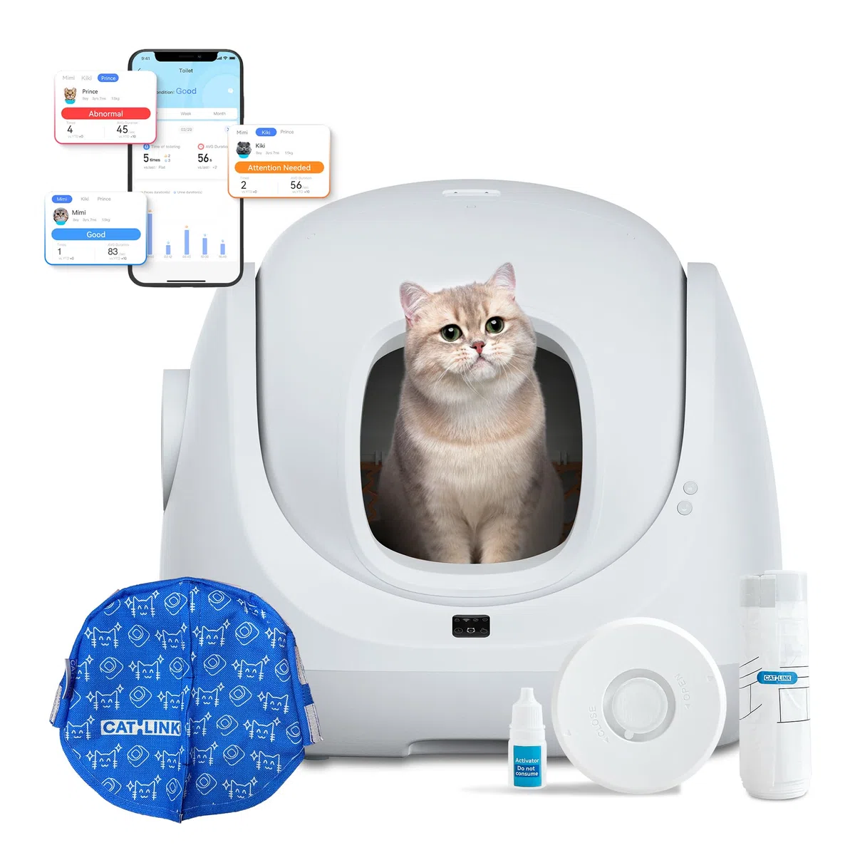 Catlink Baymax-Lite arenero autolimpiable, con monitoreo de Salud para Gatos, Compatible con Control Remoto Mediante App, Ofrece 4 Modos de Limpieza y es Adecuado para Gatos de 1.5 a 10 kg
