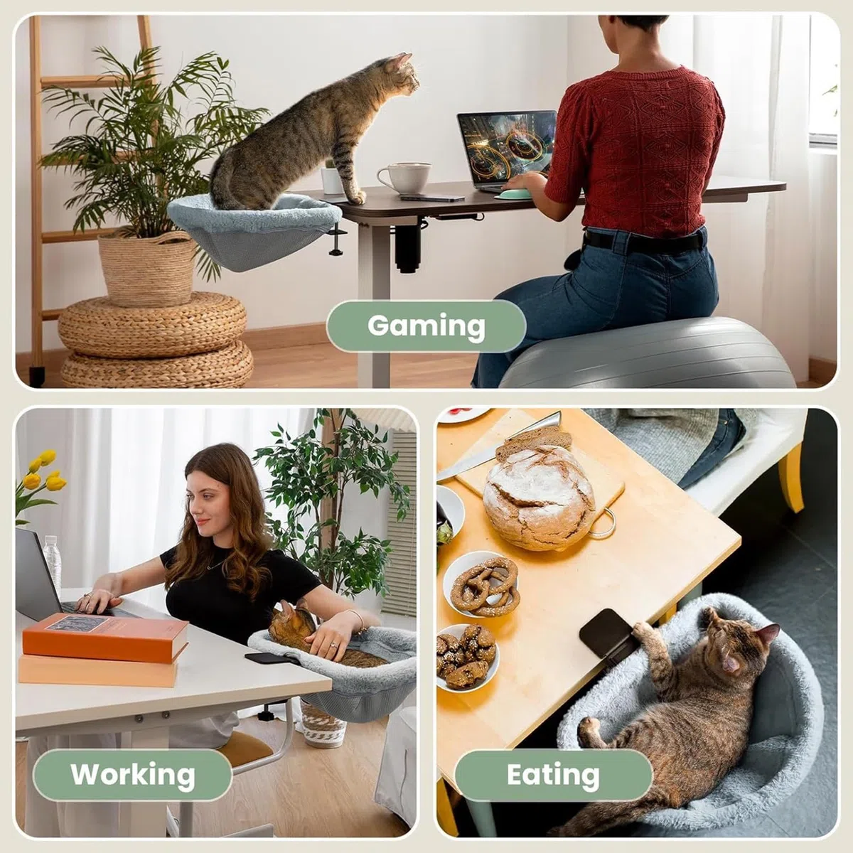 Cama para gatos para escritorio: tumbona de escritorio elevada para mascotas, de cojín, hamaca de mesa, lugar elevado para dormir, almohadilla de descanso de escritorio de oficina