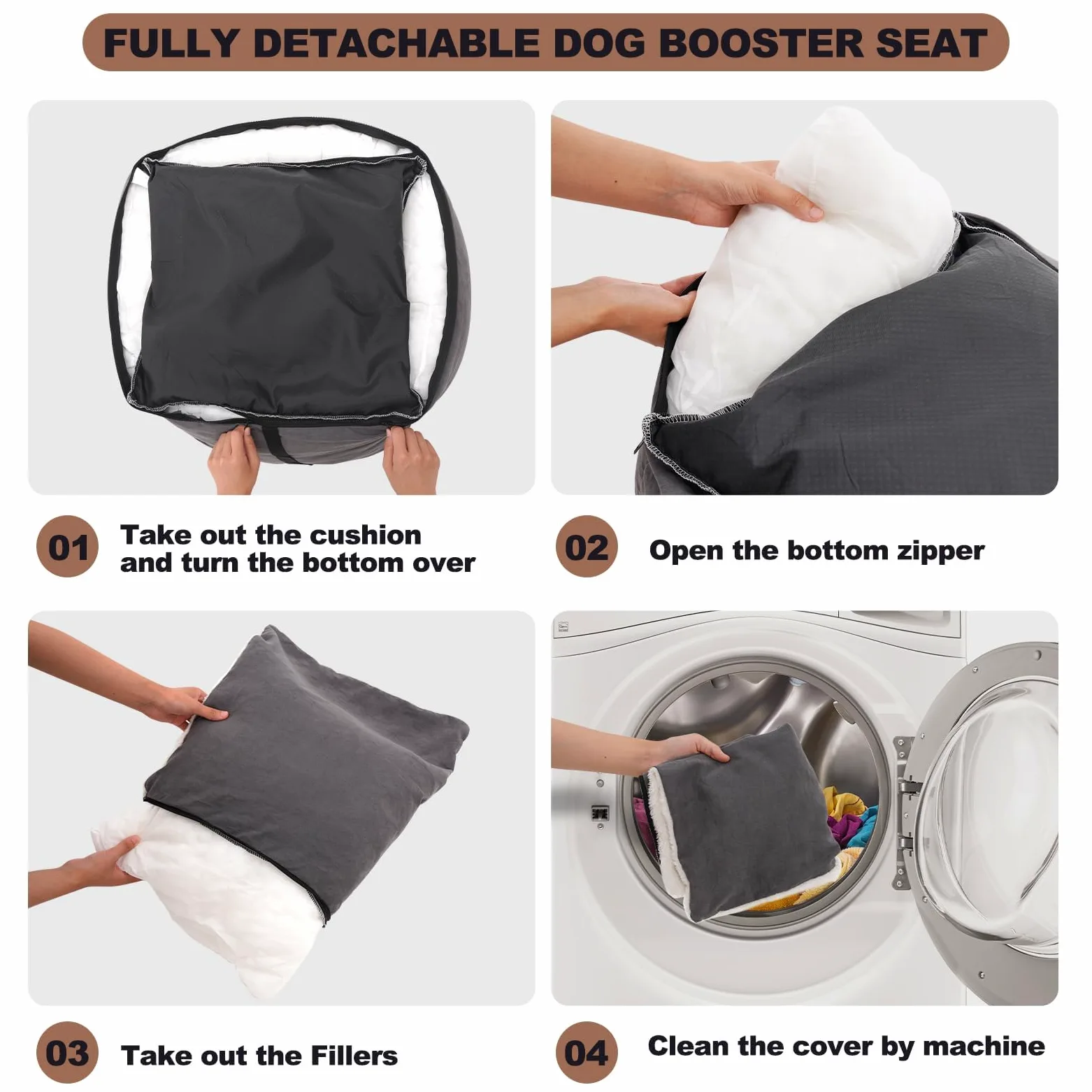 Asiento Perro Coche Pequeño Mediano,Asiento Elevador de Coche para Perros y Gatos,Asiento de Seguridad para Mascotas con Bolsa de Almacenamiento de Arnés, se Puede Desmontar (Gris, Medio)