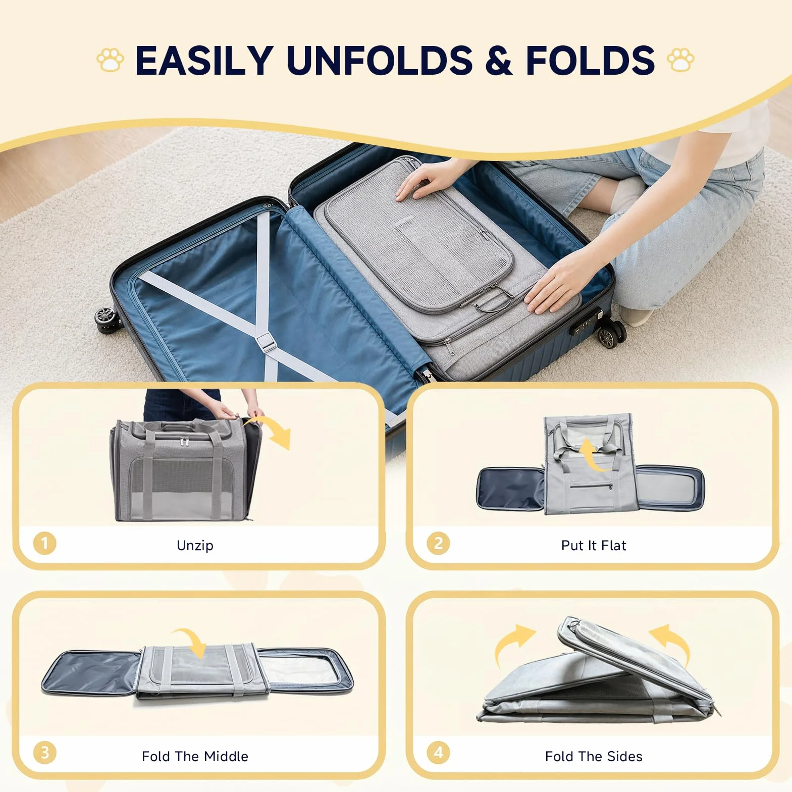 55x40x23cm Transportin Gato Homologado para Avion Cabina, Plegable Bolsa de Transportin Perro Grande Transpirable Cat Carrier con Bebedero Plegable para Gatos y Perros, Air Europa Aerolineas