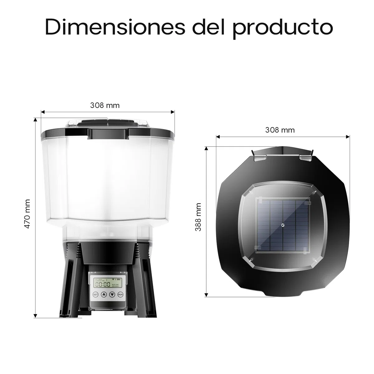 SunSun Alimentador automático de Peces de estanques Alimentado por energía Solar CFF-212 comedero programable con depósito de 12 litros para 1 a 6 alimentaciones al día Estanque jardín