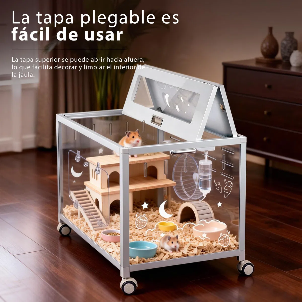 Jaula grande para hámster de 80 x 50 x 55 cm, jaula para roedores con ruedas, jaula de metal sólido para jerbos, hámster dorado, hámster enano, recinto para hámster acrílico, color blanco