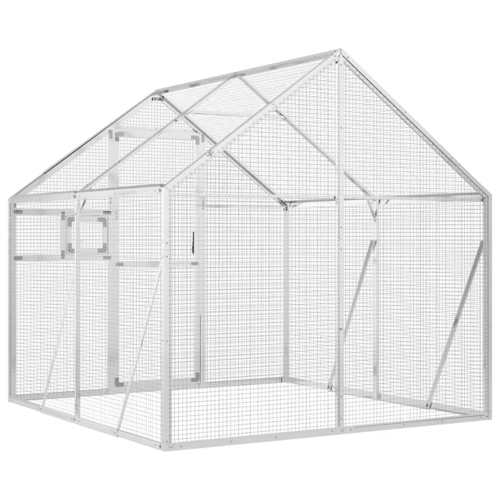 IKAYAA Pajarera Exterior en Jardín, Jaula Grande para Aves, Casa para Aves Exóticas, Voladera de Jardín 1,79x2x1,85 m Plateado