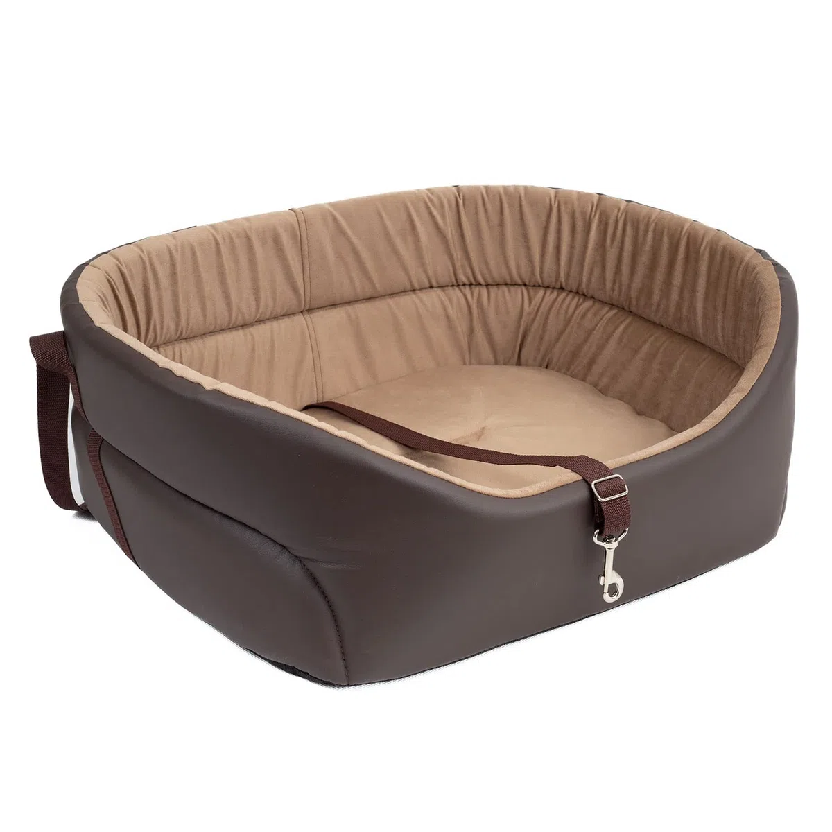Exclusivo Asiento para Perro | Asiento de Coche para Perros, Gatos, Mascotas | Trasero y del Pasajero | Cama, Bolso | Color: Braun - Kunstleder: Wildlederimitat | Grande: L: 56 cm x 48 cm