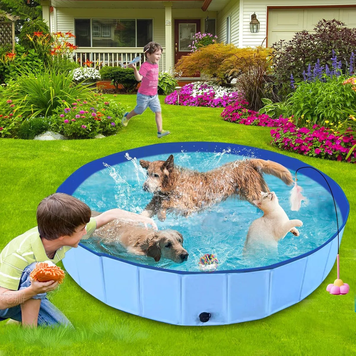 Piscina para perros, piscina plegable, resistente e impermeable para perros pequeños, medianos y grandes Bañera antideslizante con superficie resistente al desgaste para gatos y perros (XL-160*30cm)