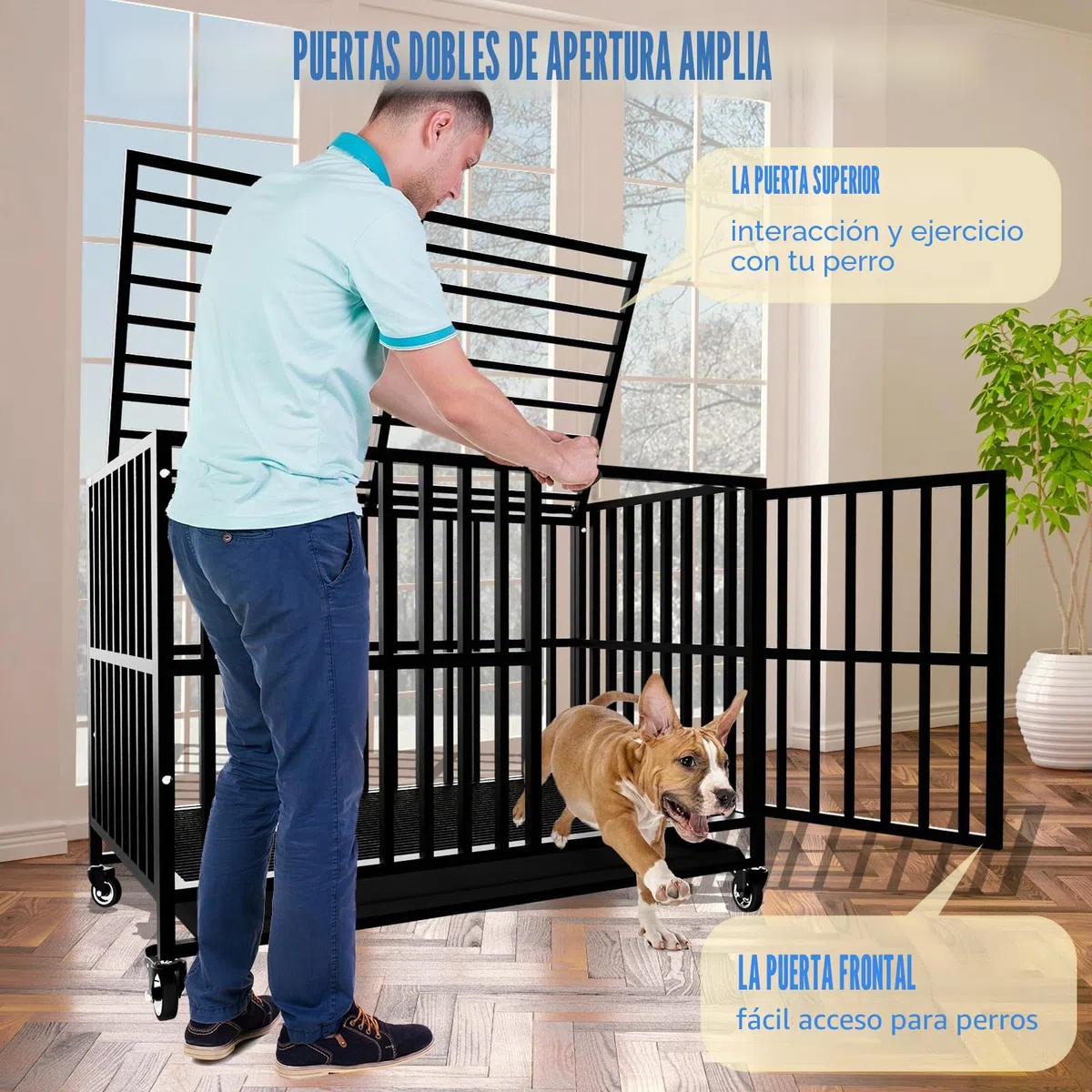 Gran Jaulas para Perros Grandes, perreras de Acero aleado Pesadas e indestructibles, con Ruedas bloqueables, Puertas Dobles y cerraduras robustas, jaulas para Perros de Alta ansiedad XL XXL