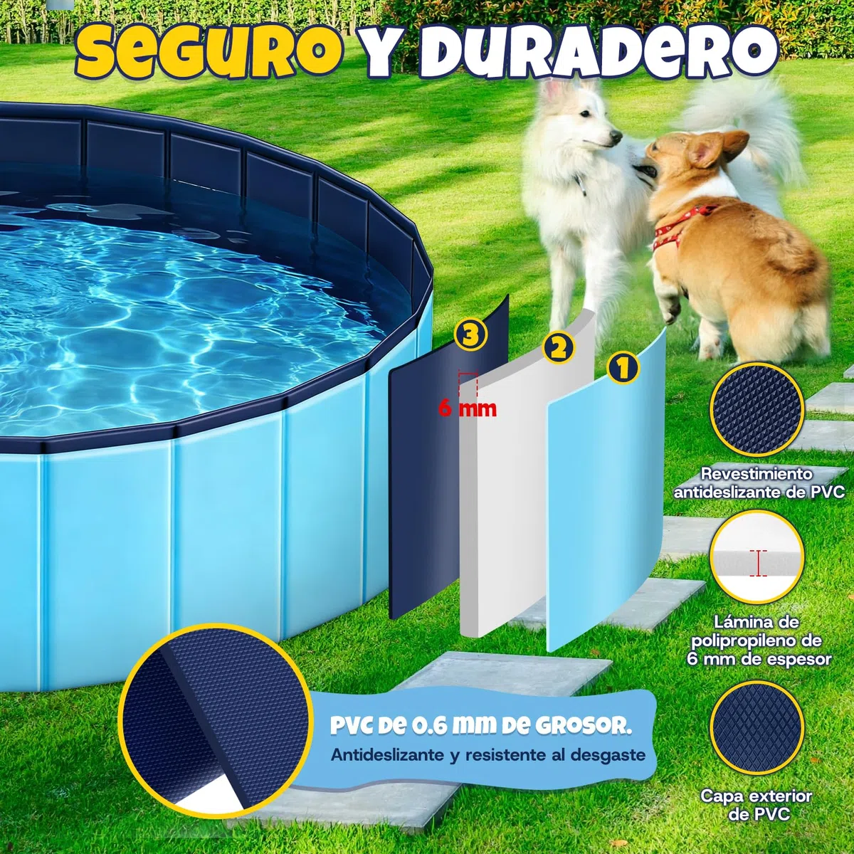 JONRRYIN Piscina para Perros, 120x30CM Piscina Perros Grandes, Bañera Perros Plegable de PVC Antideslizante con Parches y Válvula de Drenaje para Mascotas, Niños (120 * 30cm)