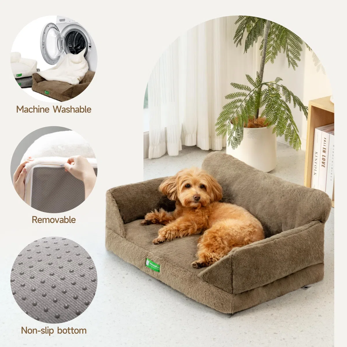 MEWOOFUN Sofá para gatos de interior con funda extraíble lavable y fondo antideslizante para perros pequeños (marrón, 66 x 45 x 35 cm)