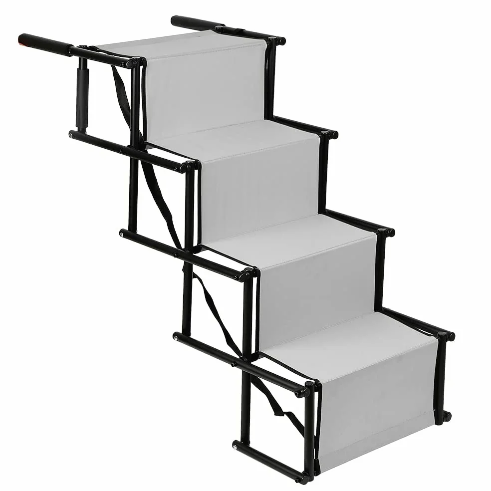 Escaleras para rampa para Perros, Rampa para Perros Plegable – Escalera de Perro para Ayudar en la Entrada y Salida del Coche-hasta 80kg Cargable (Gris Claro)