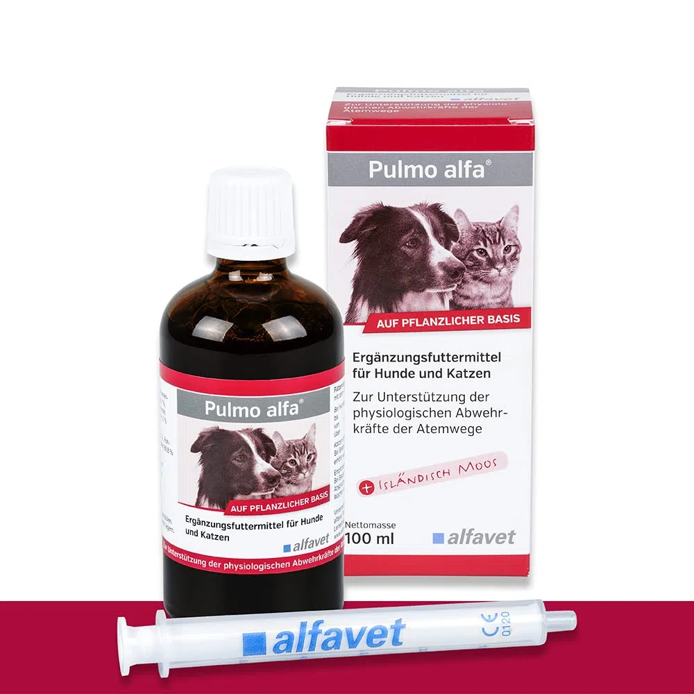 alfavet Pulmo alfa | Paquete doble | 2 x 100 ml | Complemento alimenticio para perros y gatos | Para apoyar las vías respiratorias en perros y gatos | Con aromas beneficiosos