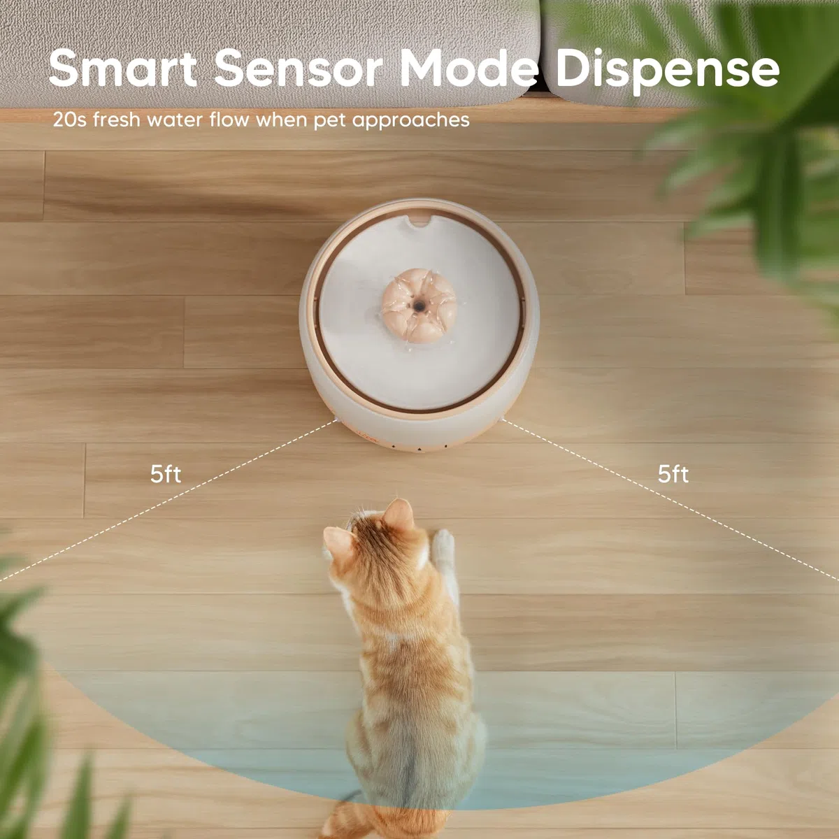 WOPET Fuente de agua inalámbrica para gatos, elegante fuente de agua de cerámica para mascotas de 3L/103 onzas, dispensador de agua para gatos y perros, funciona con pilas de 5000 mAh, ultra
