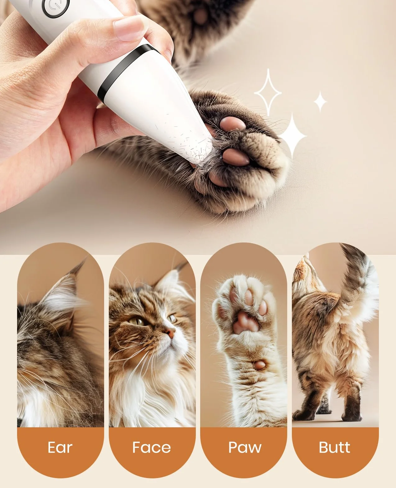 oneisall Kit de aseo 3 en 1 para gatos y patas de perro, recortadora inalámbrica de bajo ruido para pelo enmarañado, cortadora de mascotas de 2 velocidades para patas, piernas, cara, caderas