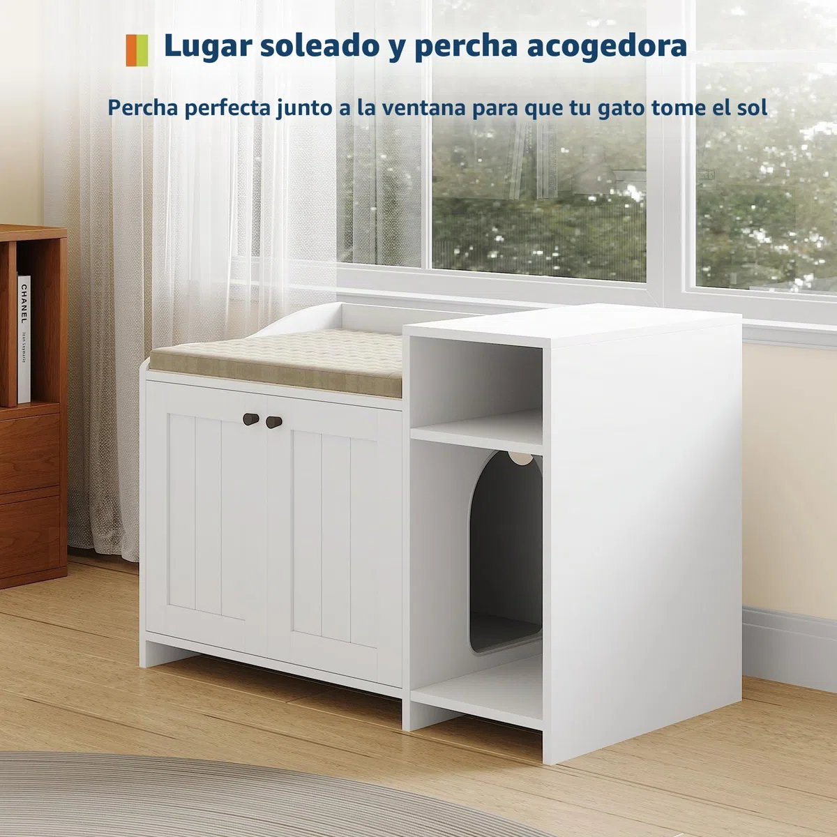 Mueble Ocultador De Arenero Gato – Aislante De Olores – Diseñado para Areneros Abiertos – Mesa Auxiliar De Madera con Estantería – para Gatos Grandes y Compatible con La Mayoría De Areneros