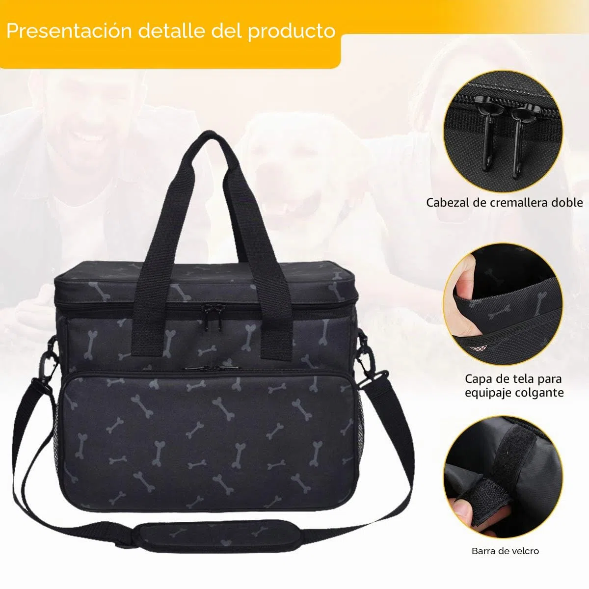 Zwini Bolsa de viaje para perros de almacenamiento lavable bolsa térmica con compartimentos, alimentador plegable y bebedor (A)
