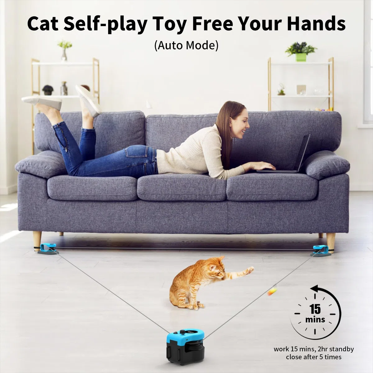 AsFrost Juguete interactivo mejorado para gatos de interior, control automático/manual, juguete de pluma de gato, cinta de correr para gatitos aburridos, cachorros, jugar, persecución, ejercicio, caza