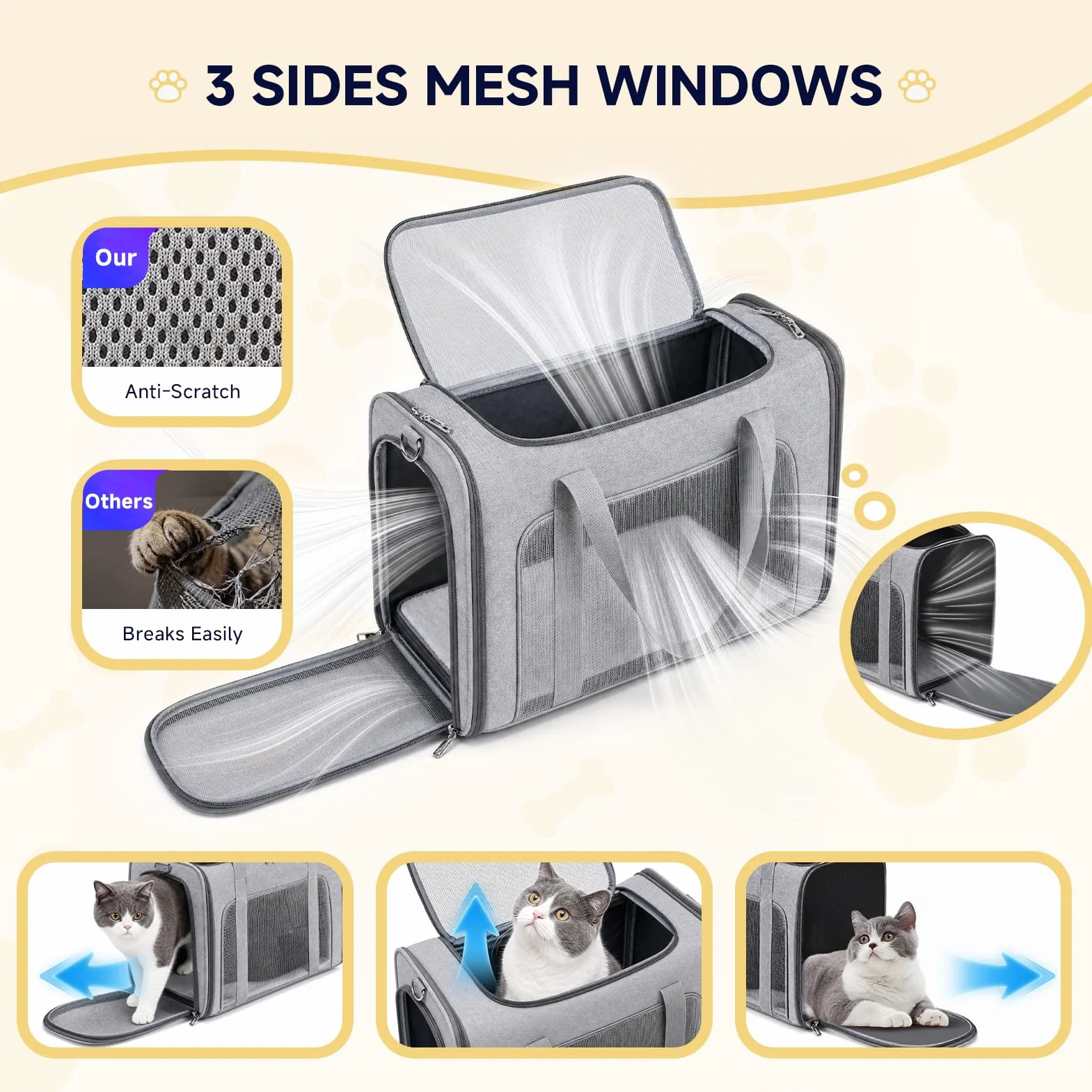 55x40x23cm Transportin Gato Homologado para Avion Cabina, Plegable Bolsa de Transportin Perro Grande Transpirable Cat Carrier con Bebedero Plegable para Gatos y Perros, Air Europa Aerolineas