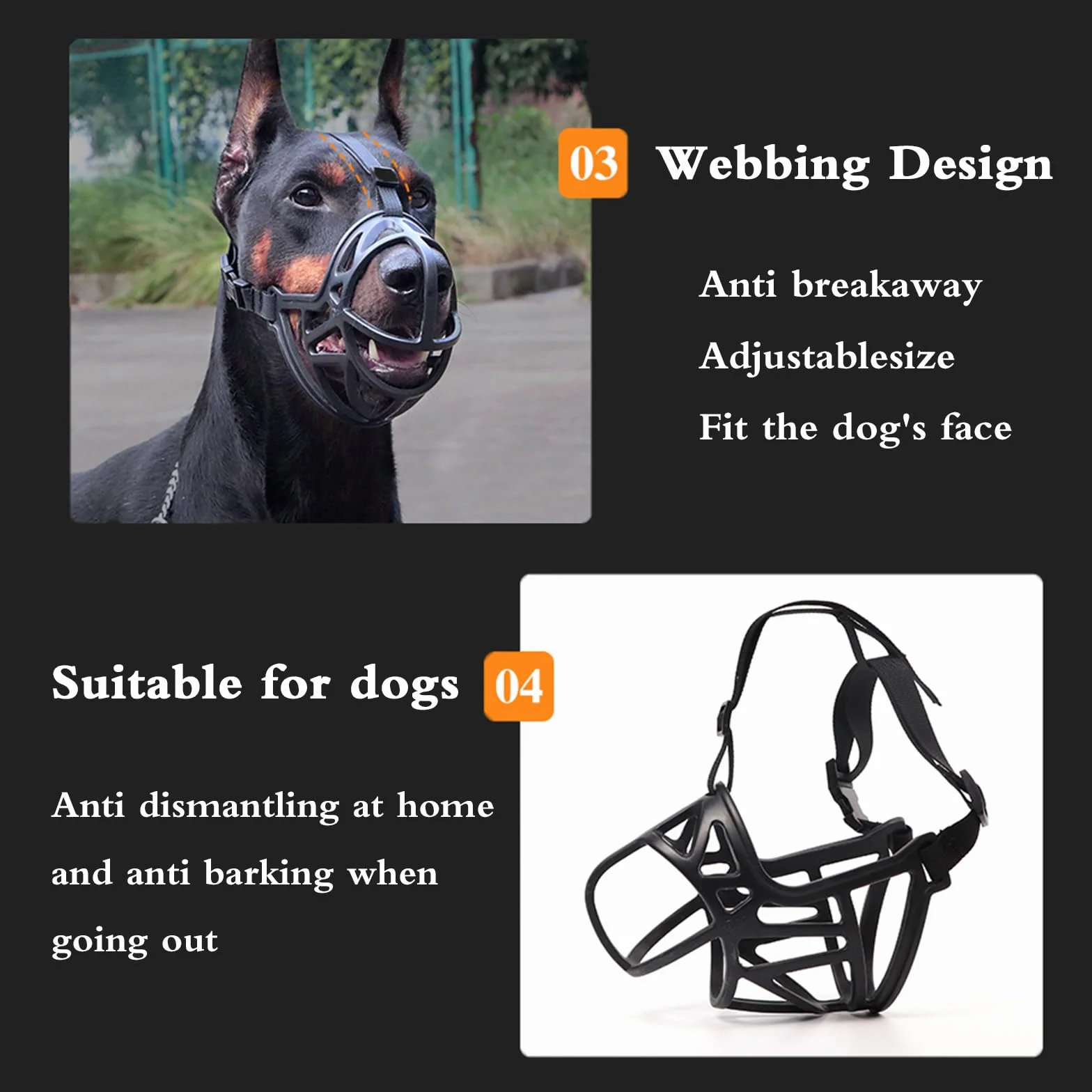 Bozal Transpirable for Perros, bozal for Que Evita mordeduras, Ajustable, diseño humanizado, Permite jadear y Beber(M)