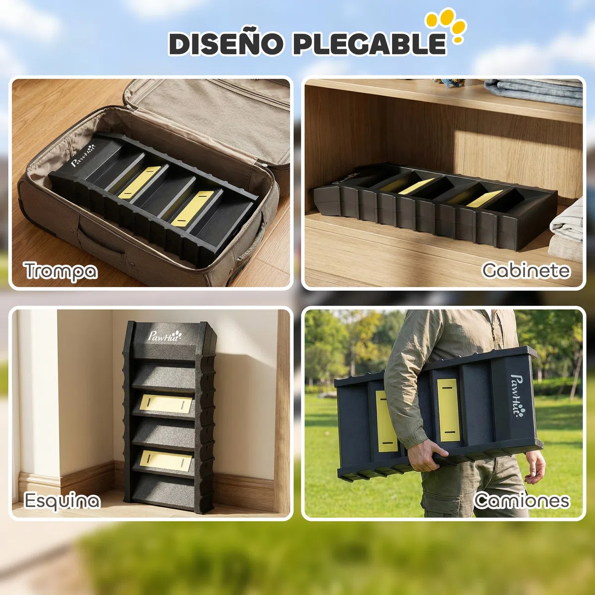 PawHut Rampa para Perros Plegable, 154 cm, Rampa para Perros para Coche y Cama Alta con 10 Escalones Antideslizantes, Ligera y Resistente, Carga 68 kg, para Sofá, Negro