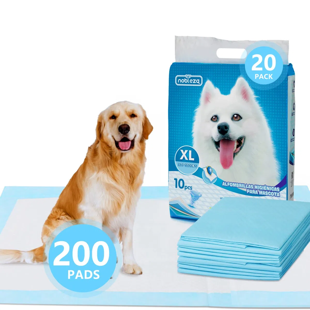 Nobleza 200x Empapadores Perros de Adiestramiento, Alfombras Higiénica de Entrenamiento para Mascotas, Caninas Alfombrilla, Ultra Absorbente 90 x 80cm