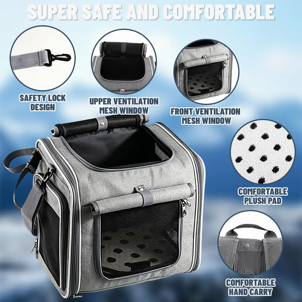 Cesta delantera para bicicleta para perros, 4 en 1, ampliable cesta para perros para bicicleta de hasta 10 kg, cesta para bicicleta, mochila y bolsa de transporte con 4 ventanas de malla, cinturón de