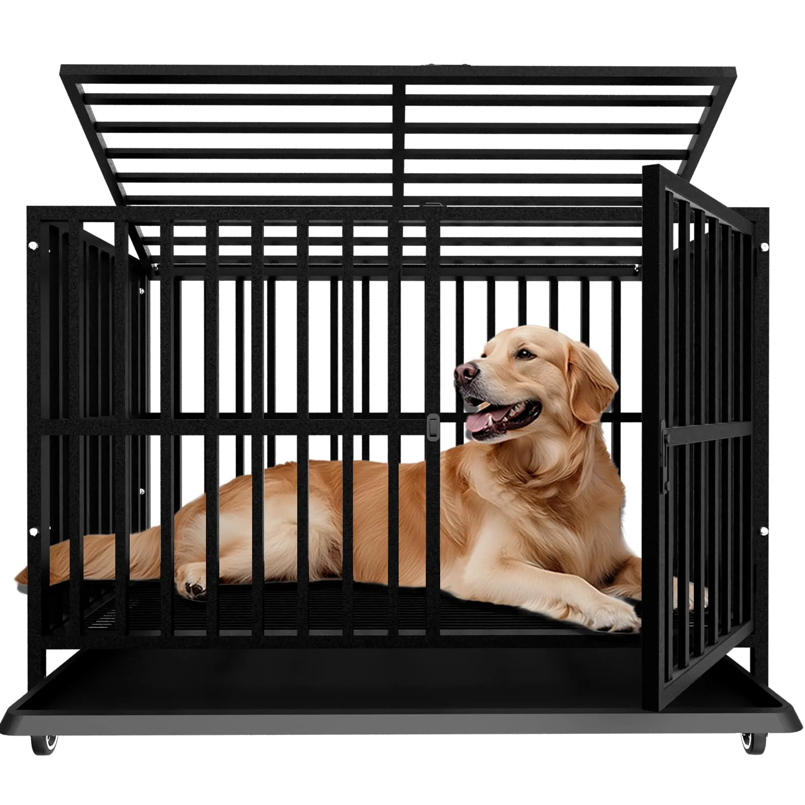 Gran Jaulas para Perros Grandes, perreras de Acero aleado Pesadas e indestructibles, con Ruedas bloqueables, Puertas Dobles y cerraduras robustas, jaulas para Perros de Alta ansiedad XL XXL