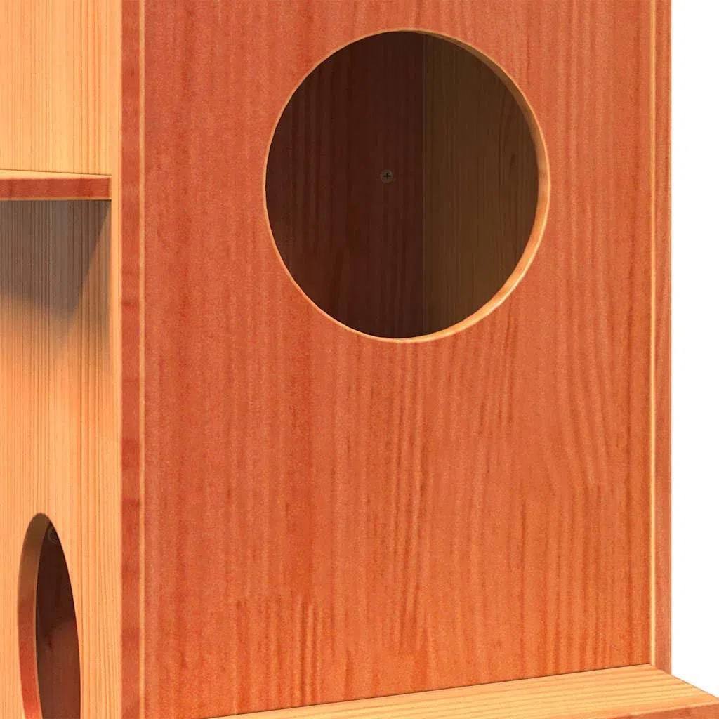 vidaXL Casa para Gatos Cera marrón 43x43x90 cm Madera Maciza Pino, casa para Gatos de Interior, Muebles para Gatos, caseta para Gatos