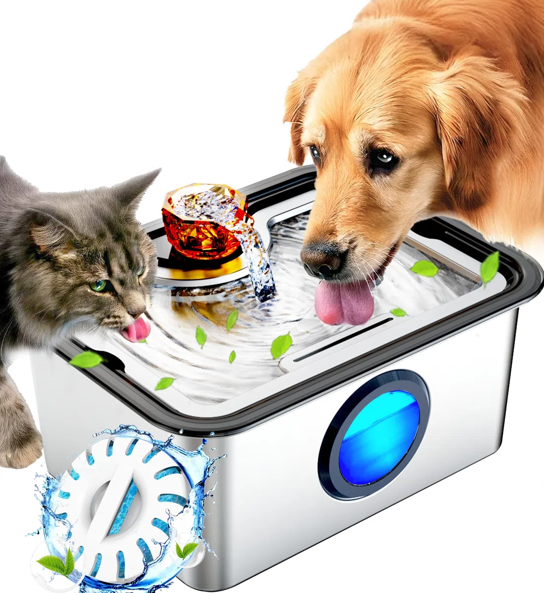 3Gal - Fuente de agua para perros SS304, dispensador grande de ultra purificación para gatos con ventana visual, amplia zona de bebida, filtro de purificación profunda, estructuras de triple cascada,