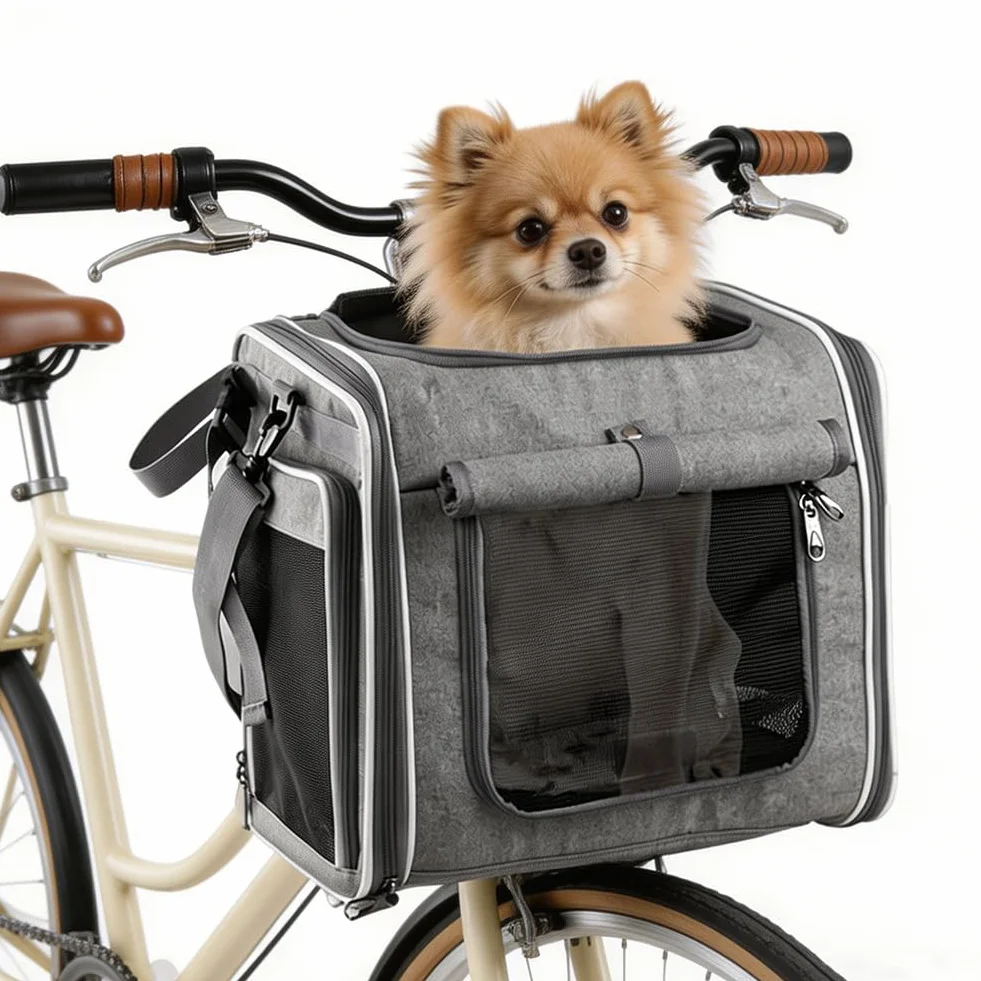 Cesta delantera para bicicleta para perros, 4 en 1, ampliable cesta para perros para bicicleta de hasta 10 kg, cesta para bicicleta, mochila y bolsa de transporte con 4 ventanas de malla, cinturón de