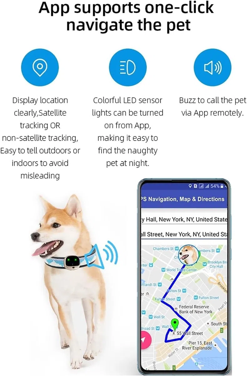 Localizador De Mascotas 4G,Localizador De Vallas For Perros Inalámbrico Con GPS Recargable,Sistema De Seguimiento Eléctrico For Mascotas Con Collar Rastreador, Datos Deportivos, Alarma De Batería Baja