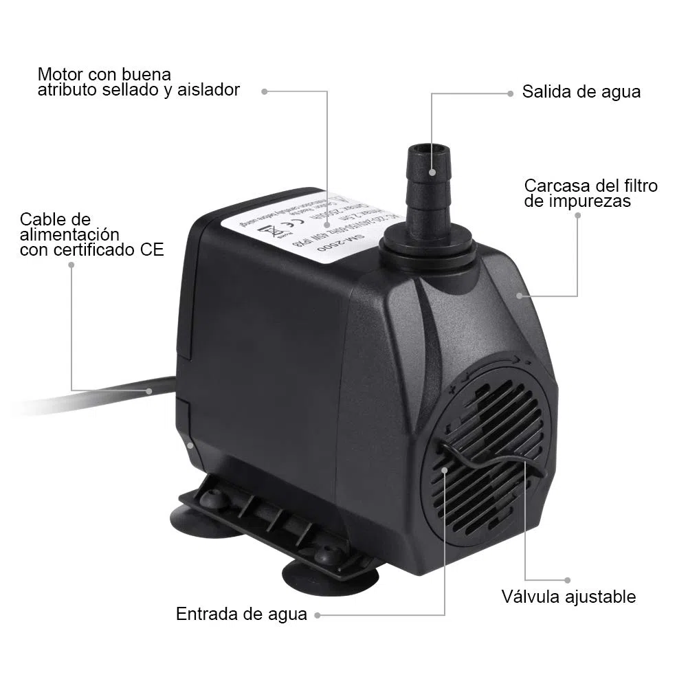 Bomba de Agua Sumergible 4000L/H 80W para Acuario Estanque Pecera Fuente Circulación de Agua Dulce y Marino con 4 Boquillas 4m de Altura