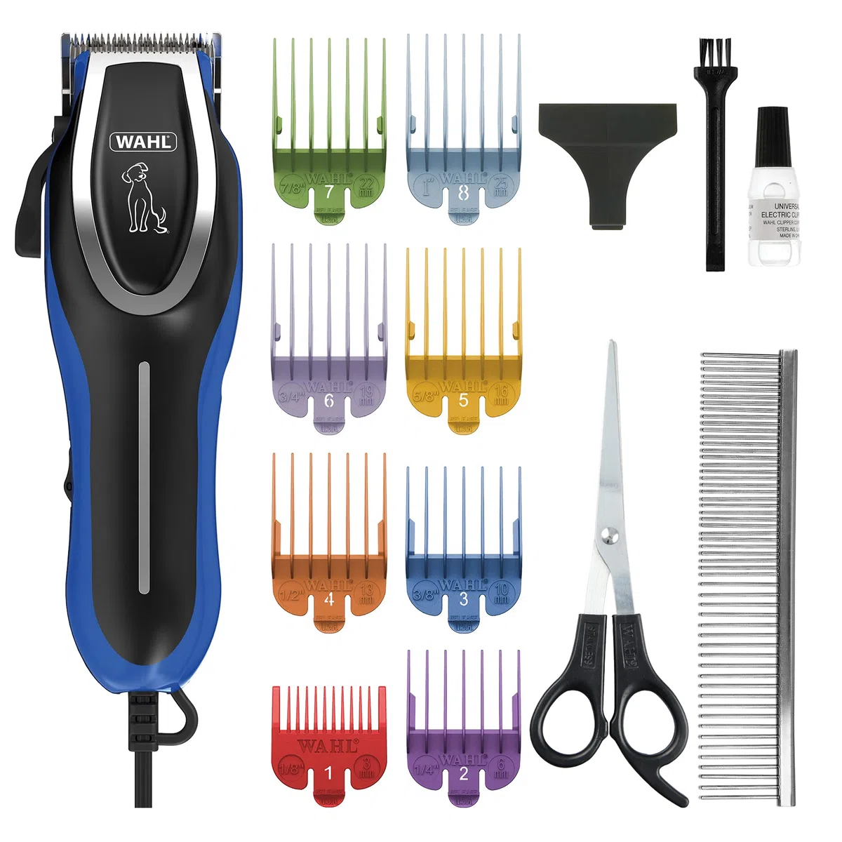 WAHL Cortapelos para Mascotas, Kit de Aseo para Perros con Clip en U con peines codificados por Colores, cortadora de Pelo Completo para Perros, cortadora de Mascotas con Cable de bajo Ruido,